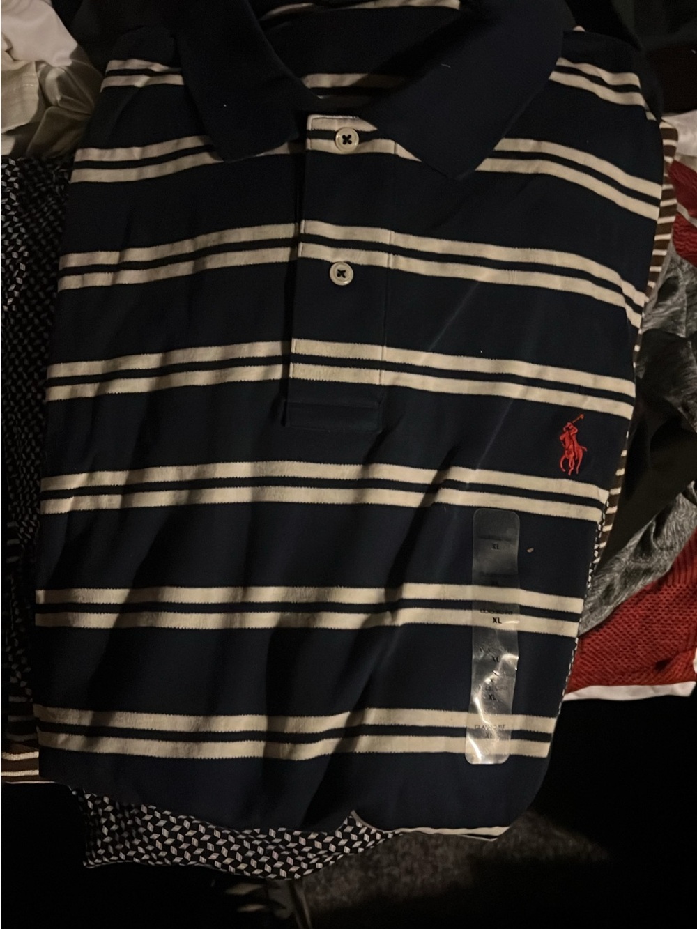 Ralph Lauren Navy & White Striped Polo with Red Pony